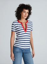 Classic Henley Tee in Navy Thin Stripe