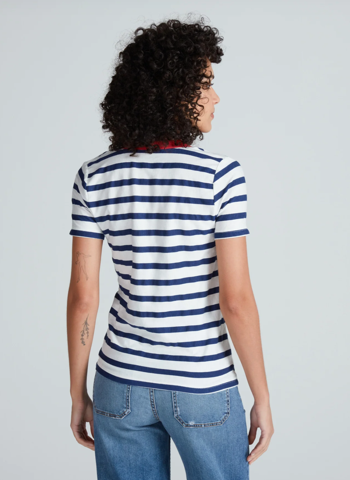 Classic Henley Tee in Navy Thin Stripe