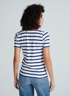 Classic Henley Tee in Navy Thin Stripe