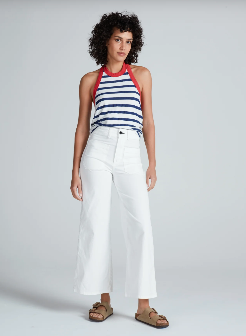 Halter Tank in Navy Thin Stripe