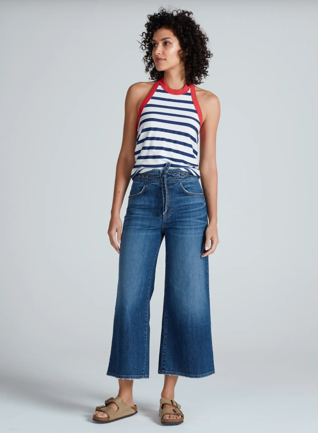Halter Tank in Navy Thin Stripe