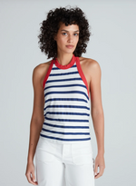 Halter Tank in Navy Thin Stripe