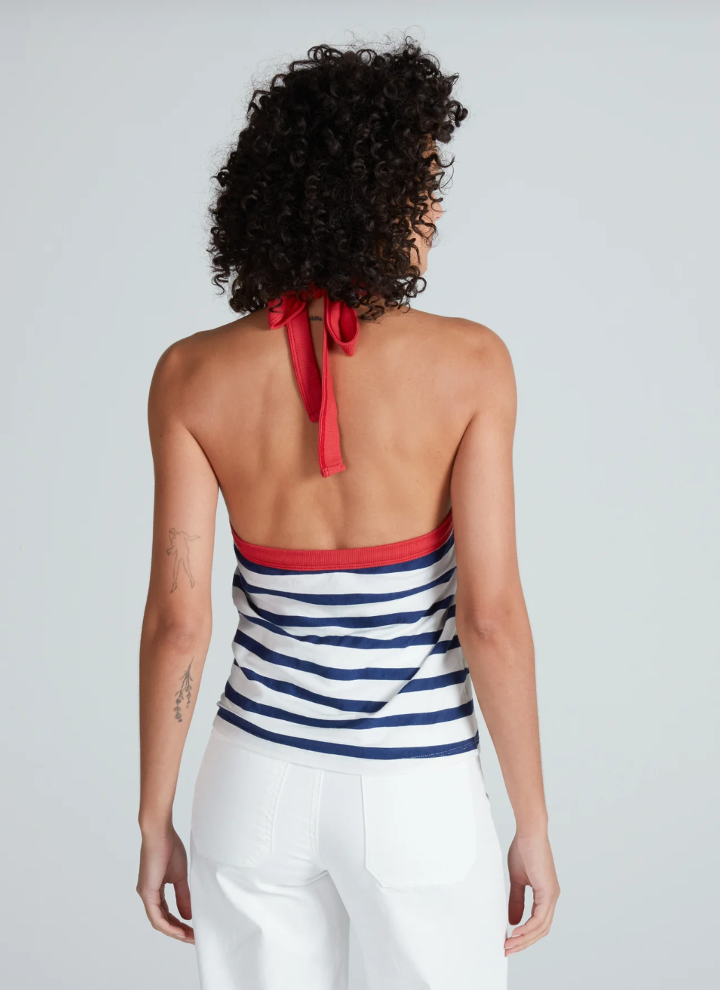 Halter Tank in Navy Thin Stripe