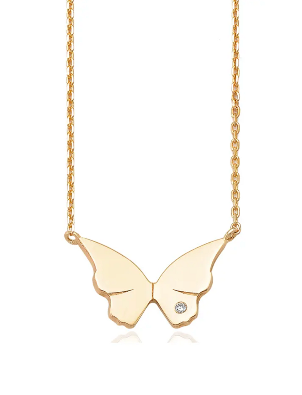 14K Gold Tiny Butterfly Necklace with Diamond