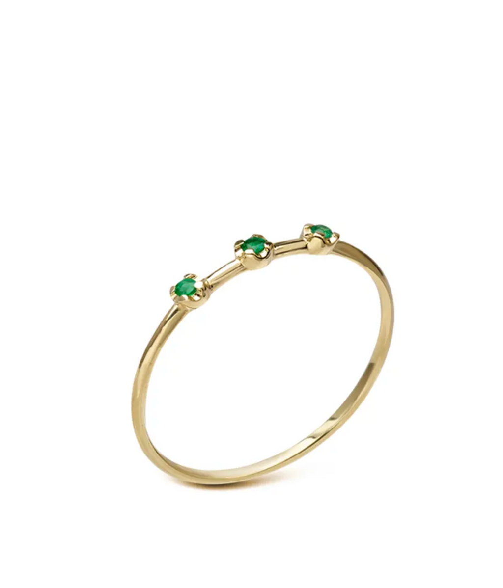 14K Gold Band Ring with 3 Tiny Emeralds