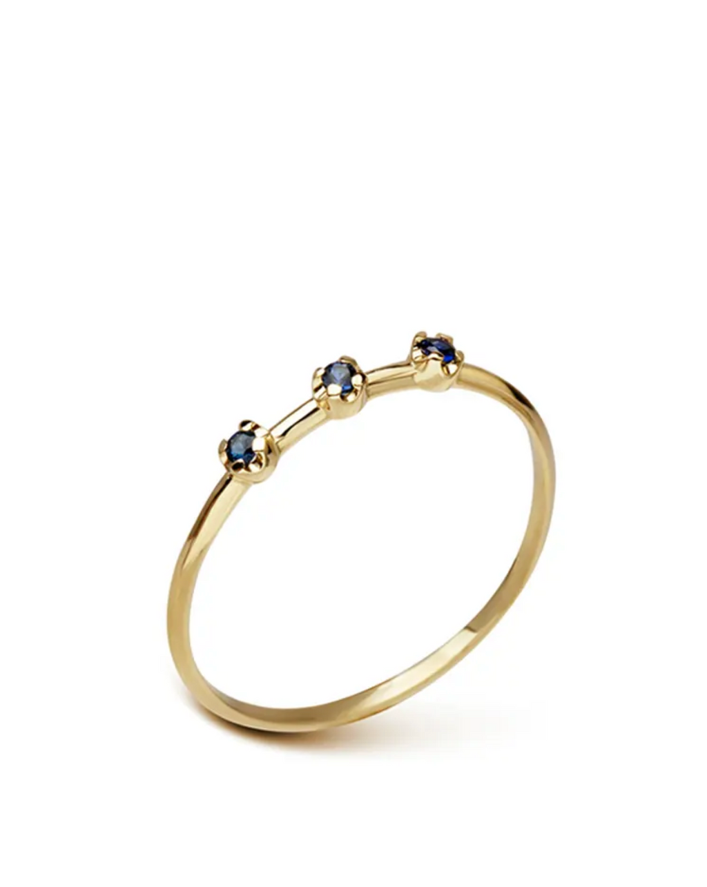 14K Gold Band Ring with 3 Tiny Sapphires