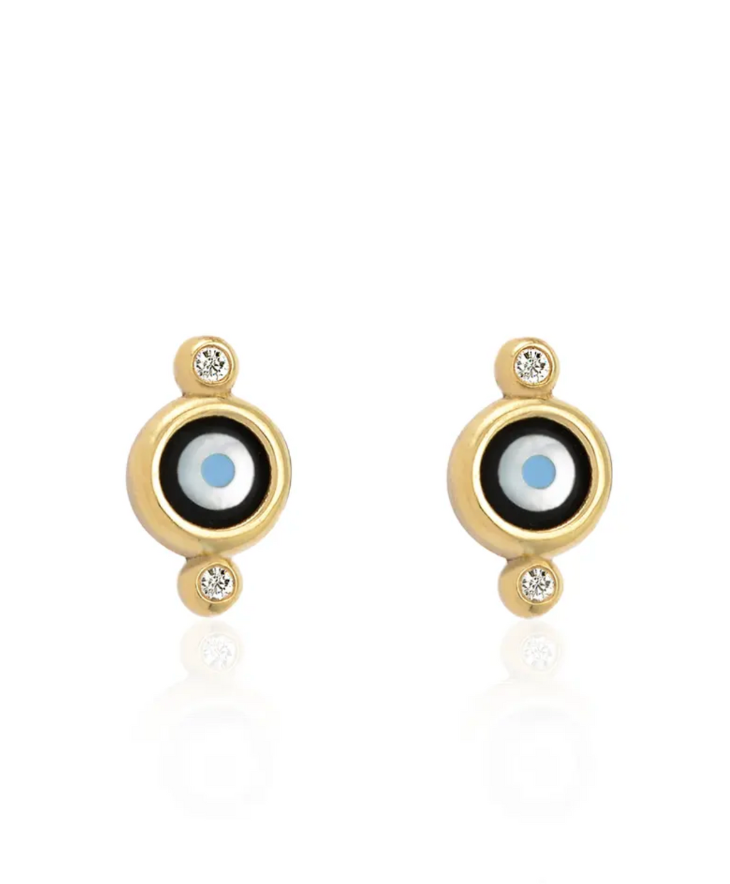 Round Evil Eye 14K Gold Tiny Earrings with 2 Diamonds