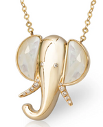14K Gold Elephant Necklace with Mother of Pearl and Diamonds