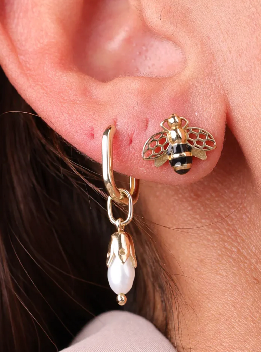 14K Gold small Drop Pearl Motif