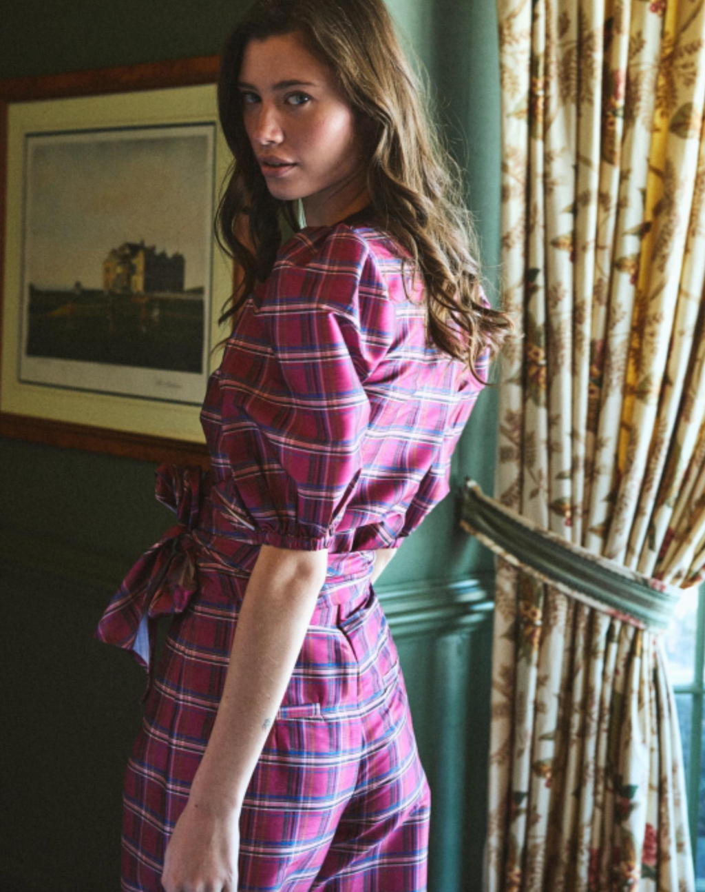 Scarlett Wrap Top in Berry Tartan