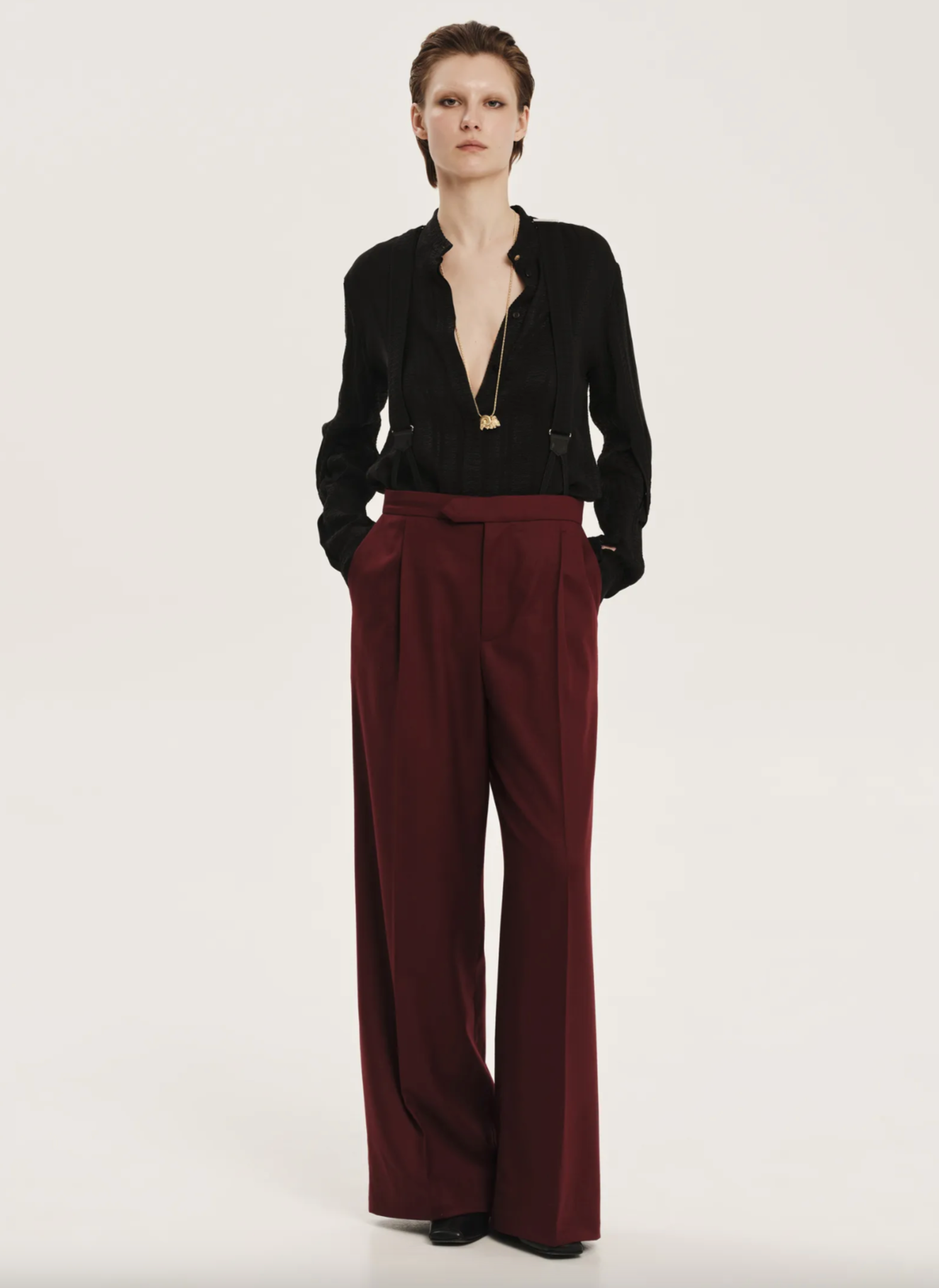 Fractal Wide Leg Trousers in Burgundy