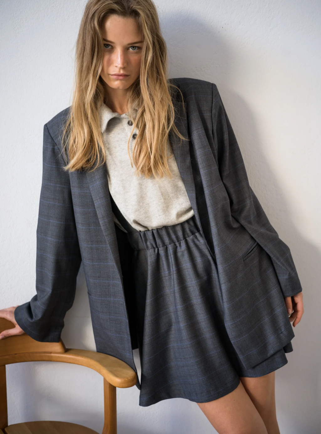 Boxy Blazer in Grey Check