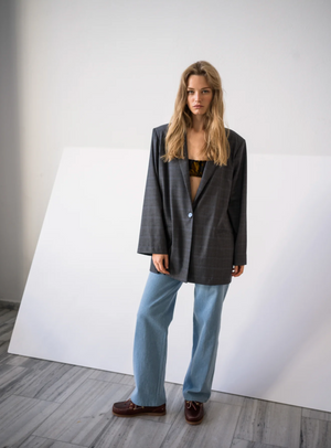 Boxy Blazer in Grey Check