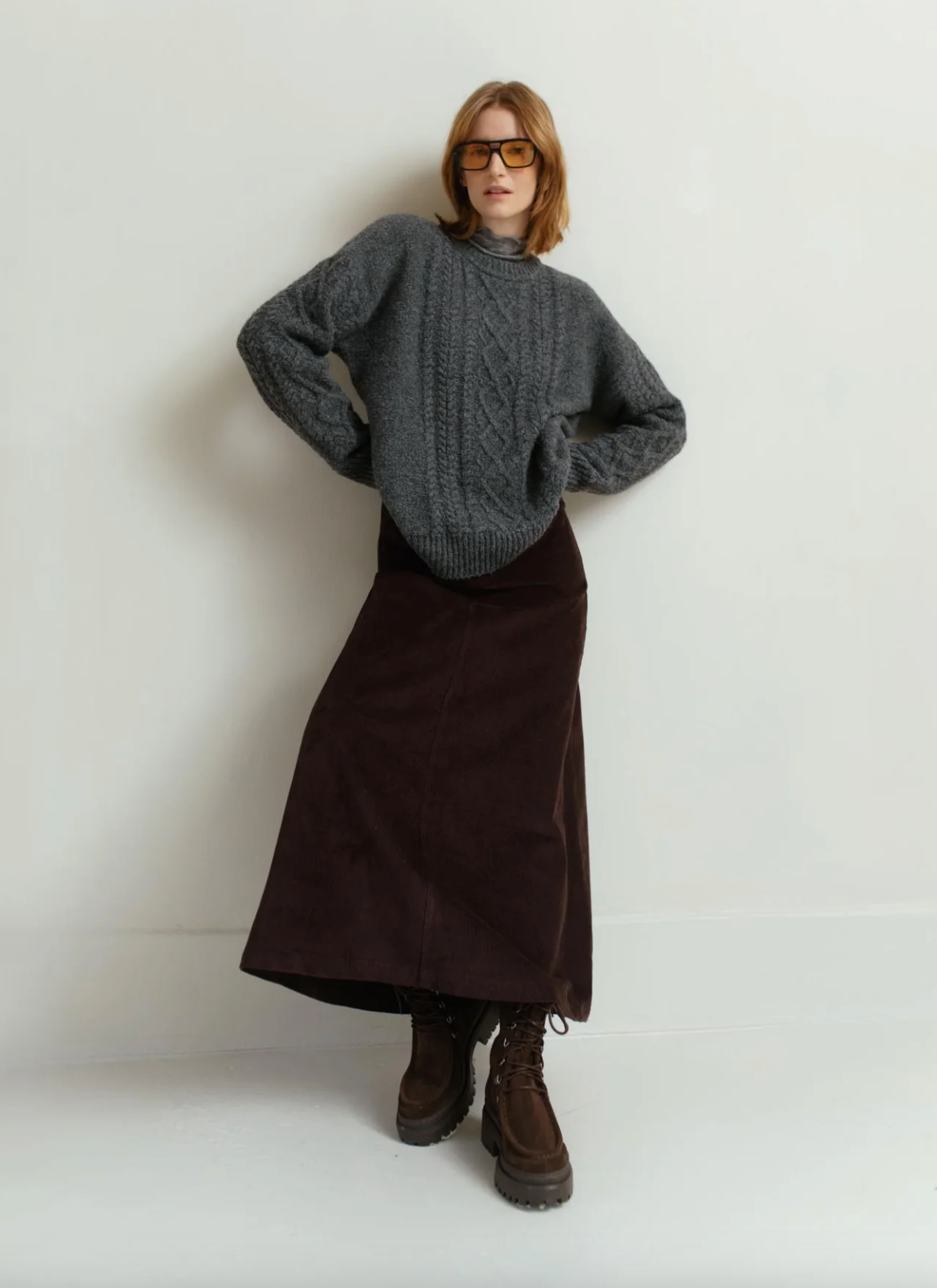 Rayna Cable Sweater in Dark Stone