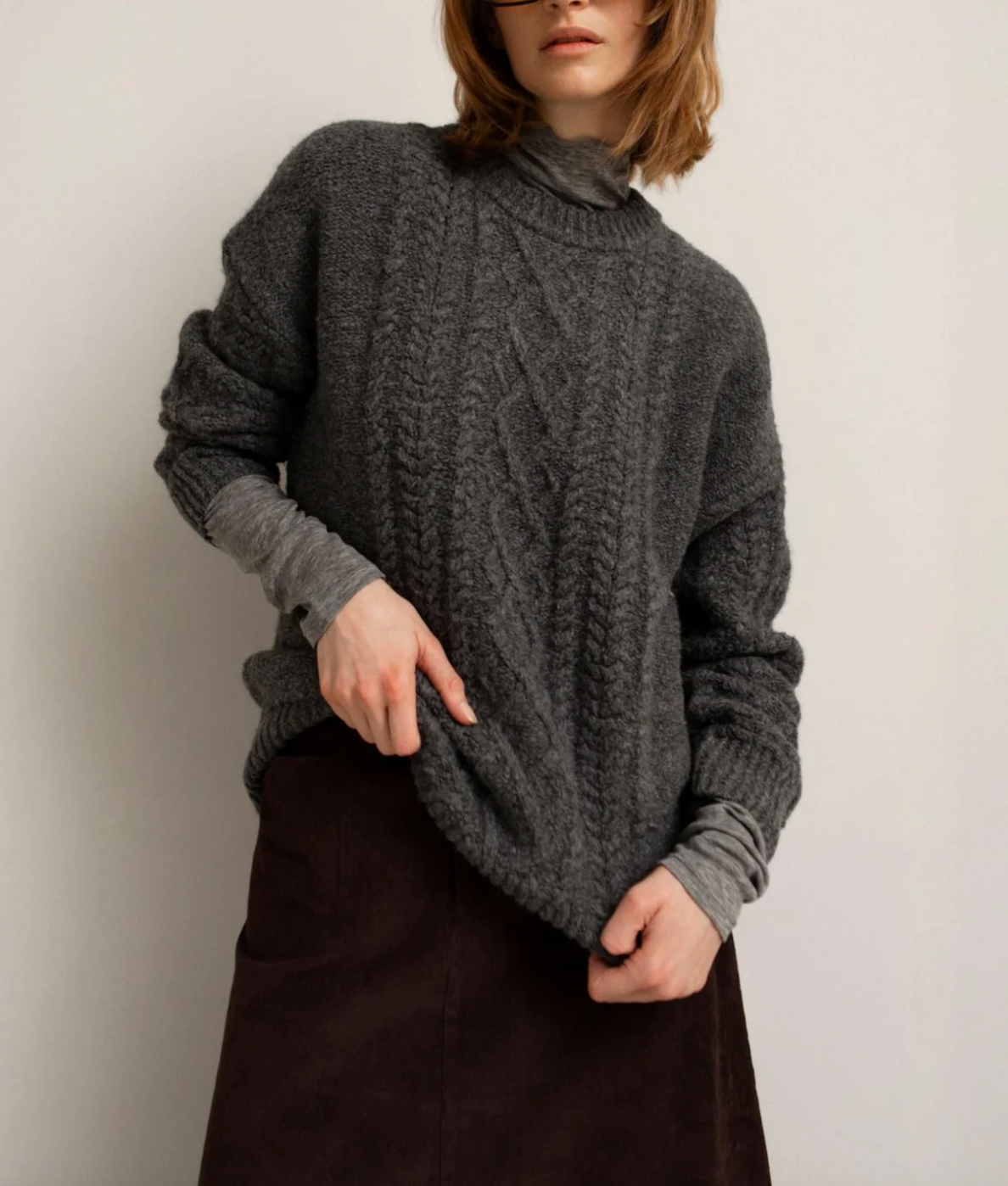 Rayna Cable Sweater in Dark Stone
