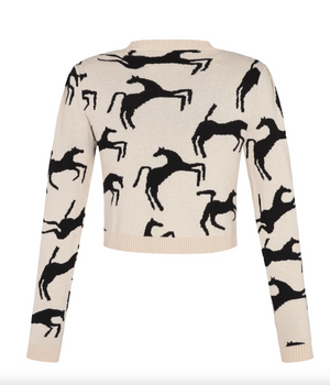 Cardigan Wild Horses in Off White/Black