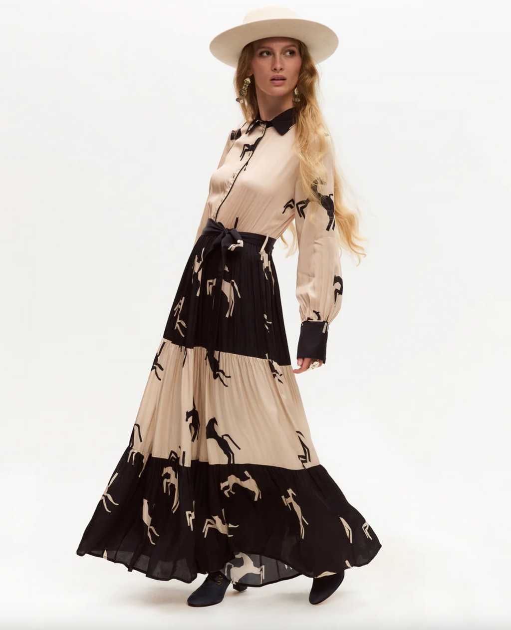 Salma Dress in Cream Jumping Horses