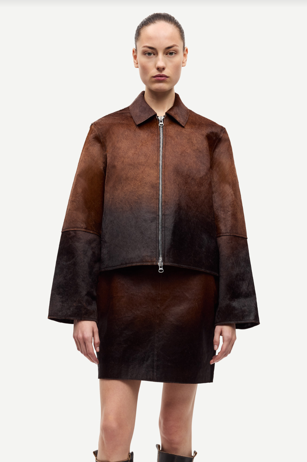 Salylo Leather Jacket in Dark Brown Dip Dye