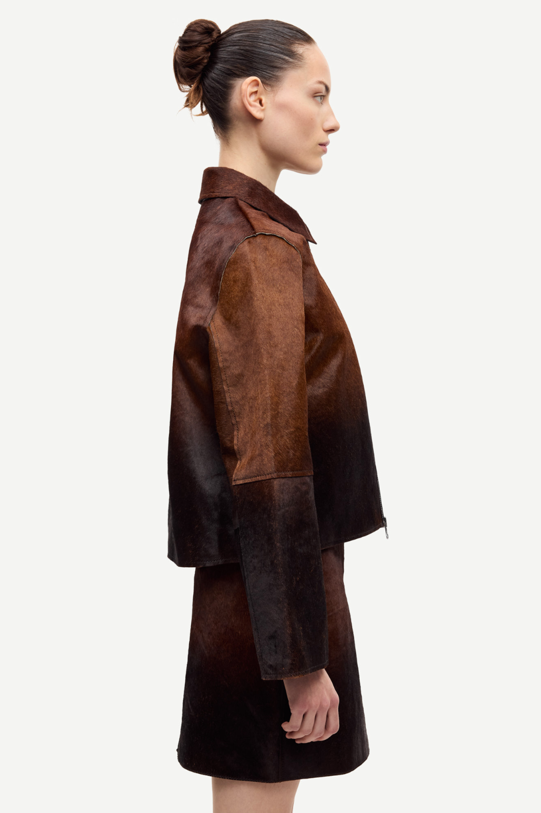 Salylo Leather Jacket in Dark Brown Dip Dye