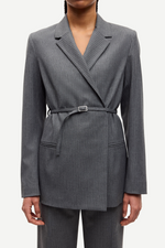 Salot Blazer Belt in Dark Gull Grey Pinstripe