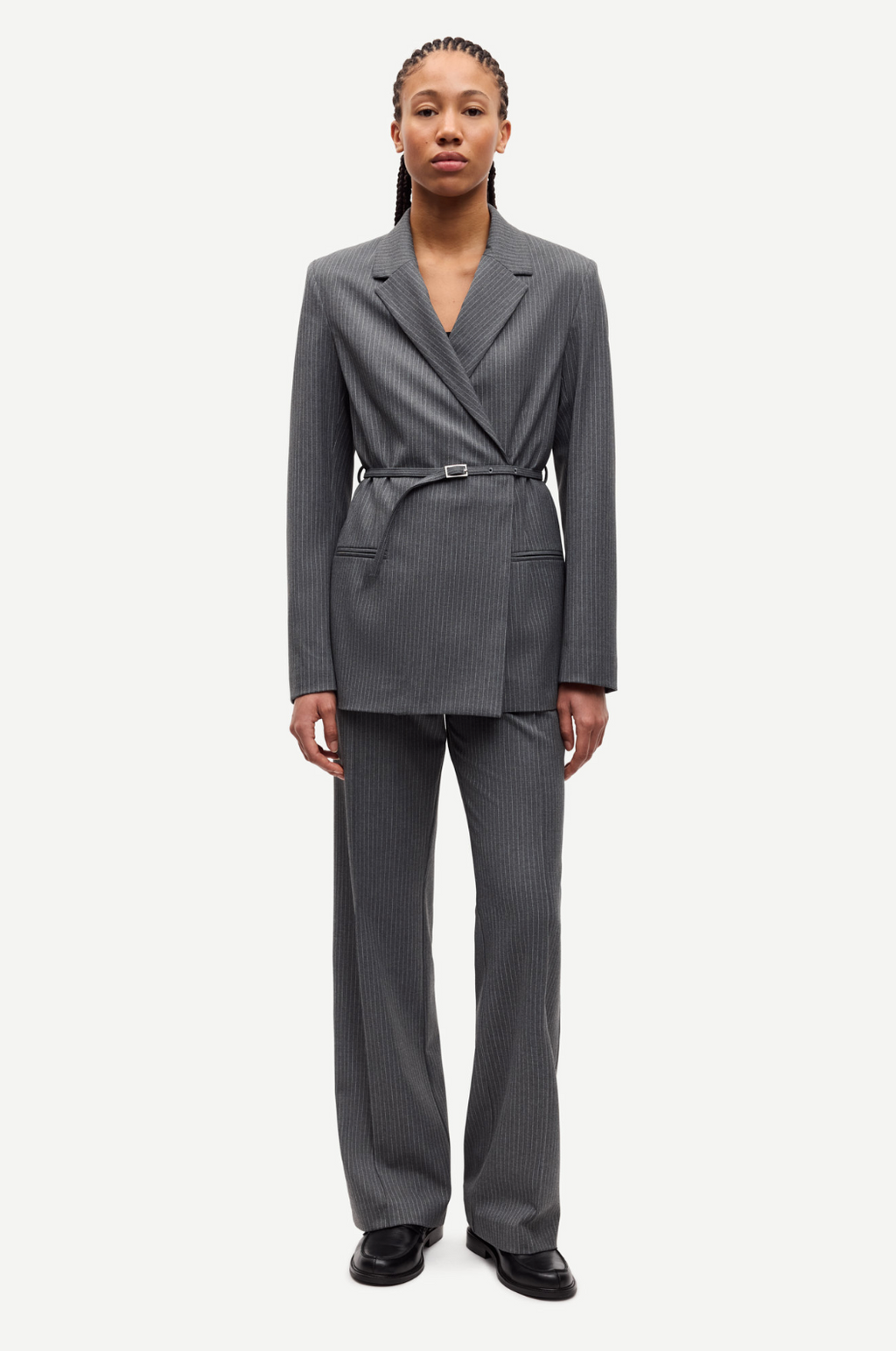 Salot Trousers in Dak Gull Grey Pinstripe