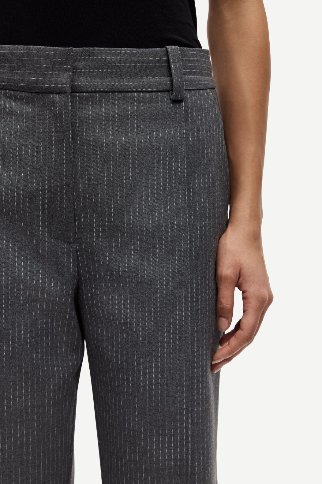 Salot Trousers in Dak Gull Grey Pinstripe