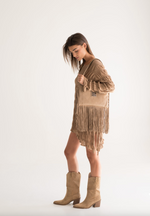 Lina Crossbody Bag in Beige Suede