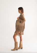 Lina Crossbody Bag in Beige Suede