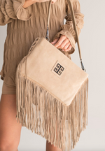 Lina Crossbody Bag in Beige Suede