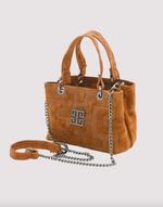 Perla Embossed Suede Mini Bag in Cognac