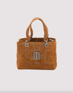 Perla Embossed Suede Mini Bag in Cognac