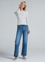 Long Sleeve Rib Crew in Double Stripe Blue