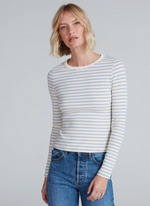 Long Sleeve Rib Crew in Double Stripe Blue