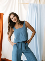 Square Neck Tank in Denim Linen