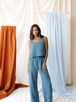 Square Neck Tank in Denim Linen