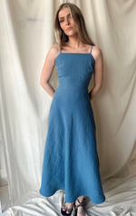 Tie Back Dress in Denim Linen