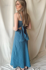 Tie Back Dress in Denim Linen