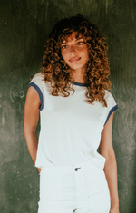 Muscle Tank in Ivory & Navy
