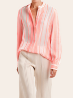 Hera Textured Silk Jacquard Blouse in Neon Pink