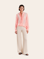 Hera Textured Silk Jacquard Blouse in Neon Pink