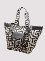 Avra Classic Pattern Shoulder Bag in Beige/Black – EL Hazelnut/Black Strap