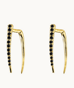 Classic Infinite Tusk Yellow Gold Earring with Black Pavé Diamonds - Pair