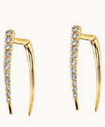 Classic Infinite Tusk Yellow Gold Earrings with White Pavé Diamonds - Pair