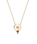 14K Gold Small Circle Diamond Star Necklace with Ruby