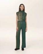 Fragment Funnel-neck silk jacquard top in Green Gold