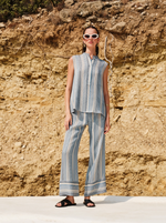 Hera Sleeveless Top in Ivory-Sky Blue