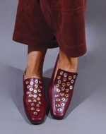 Roma Studded Moccasins in Burgundy
