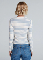 Long Sleeve Rib Crew in Double Stripe Blue