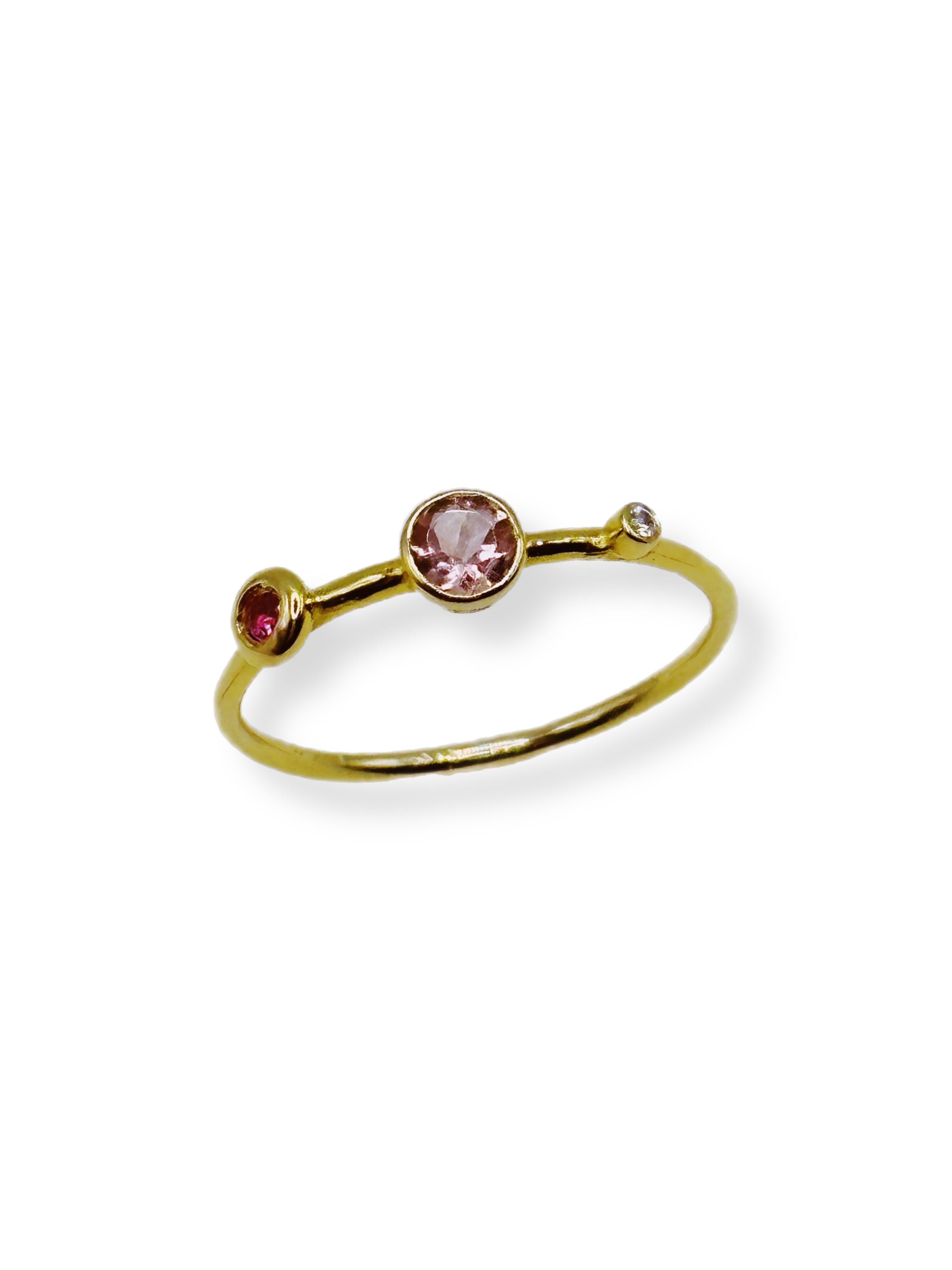 Pink Sapphire, Tourmaline, and Diamond Ring
