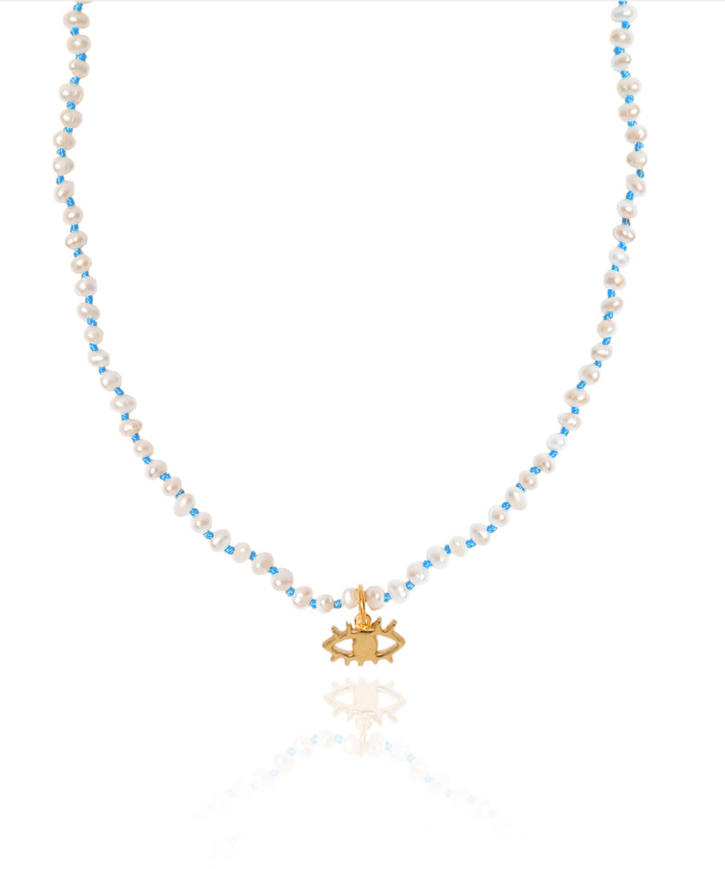 Wizard of Pearls Knotted Eye Necklace- Turquoise